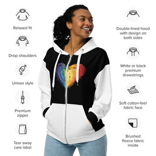 Hoodie Zip Up Eco-Friendly Unisex Fit Black White Jacket Sweatshirt Hoodie