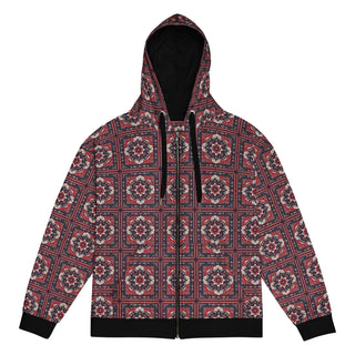 Hoodie Zip Up Eco-Friendly Unisex Fit Red Mosaic Jacket Sweatshirt Hoodie