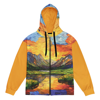 Hoodie Zip Up Eco-Friendly Unisex Fit Mountain Sunset Jacket Sweatshirt Hoodie