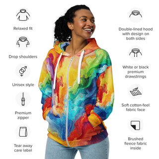 Hoodie Zip Up Eco-Friendly Unisex Fit Rainbow Abstract Jacket Light Sweatshirt Hoodie