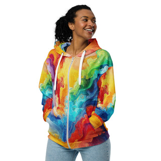 Hoodie Zip Up Eco-Friendly Unisex Fit Rainbow Abstract Jacket Light Sweatshirt Hoodie