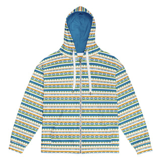 Hoodie Zip Up Eco-Friendly Unisex Fit Jacket Blue Green Orange Patterned Sweatshirt Hoodie