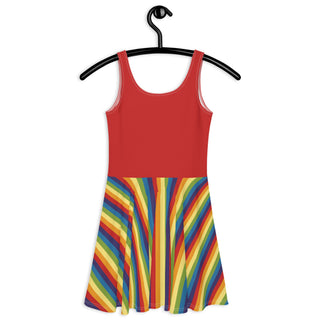 Sleeveless Short Dress with Red Rainbow Stripe Flare Dress