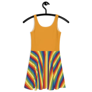 Sleeveless, Short Dress with Orange Rainbow Stripe Flare Dress