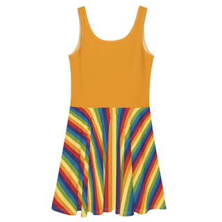 Sleeveless, Short Dress with Orange Rainbow Stripe Flare Dress