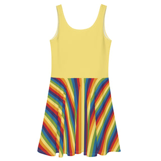 Sleeveless, Short Dress with Yellow Rainbow Stripe Flare Dress