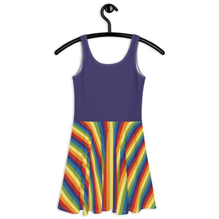 Sleeveless, Short Dress with Purple Rainbow Stripe Flare Dress