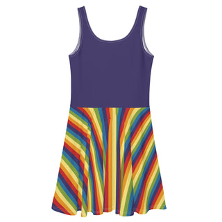 Sleeveless, Short Dress with Purple Rainbow Stripe Flare Dress