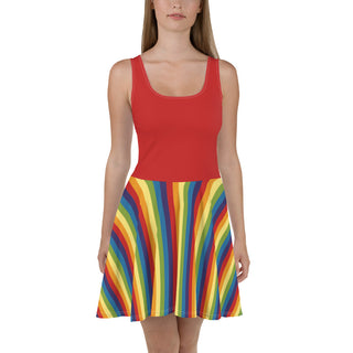 Sleeveless Short Dress with Red Rainbow Stripe Flare Dress