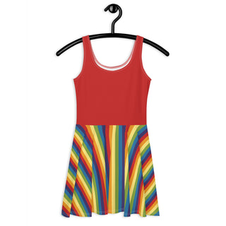 Sleeveless Short Dress with Red Rainbow Stripe Flare Dress