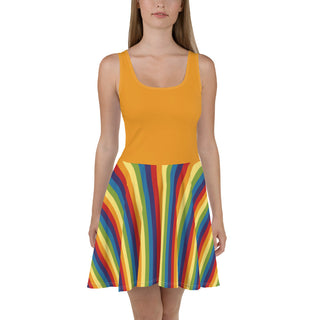 Sleeveless, Short Dress with Orange Rainbow Stripe Flare Dress