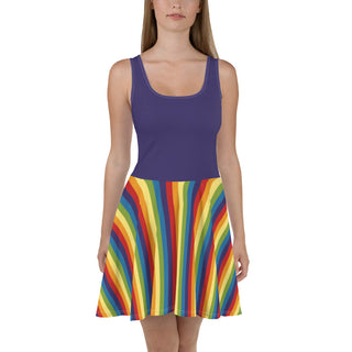 Sleeveless, Short Dress with Purple Rainbow Stripe Flare Dress