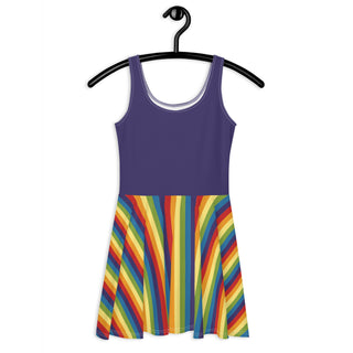 Sleeveless, Short Dress with Purple Rainbow Stripe Flare Dress