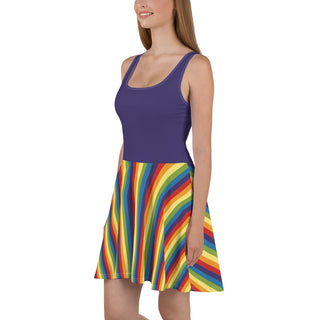 Sleeveless, Short Dress with Purple Rainbow Stripe Flare Dress