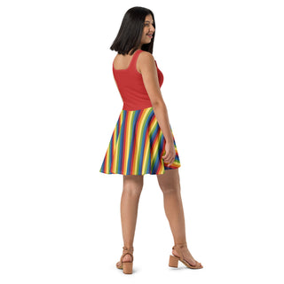 Sleeveless Short Dress with Red Rainbow Stripe Flare Dress