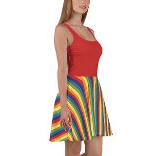 Sleeveless Short Dress with Red Rainbow Stripe Flare Dress