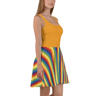 Sleeveless, Short Dress with Orange Rainbow Stripe Flare Dress