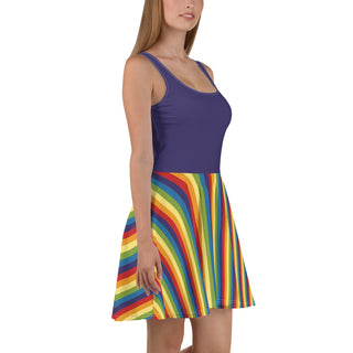 Sleeveless, Short Dress with Purple Rainbow Stripe Flare Dress