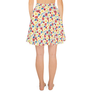 Skater Skirt White Floral Red Yellow Blue Stretchy Flare Skirt