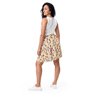 Skater Skirt White Floral Red Yellow Blue Stretchy Flare Skirt