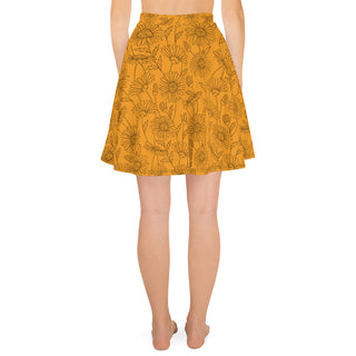 Skater Skirt Orange Floral Flare Circle Skirt