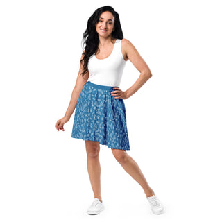 Skater Skirt Blue Floral Soft Flowy Stretchy Skirt