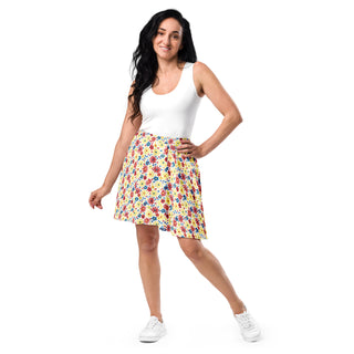 Skater Skirt White Floral Red Yellow Blue Stretchy Flare Skirt