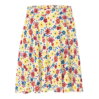 Skater Skirt White Floral Red Yellow Blue Stretchy Flare Skirt