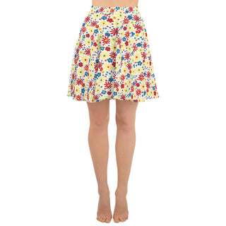 Skater Skirt White Floral Red Yellow Blue Stretchy Flare Skirt