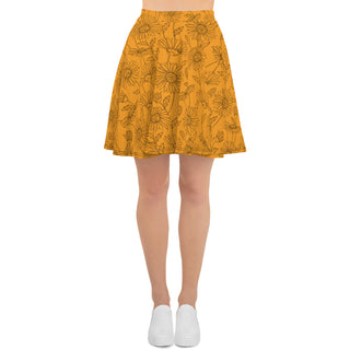 Skater Skirt Orange Floral Flare Circle Skirt