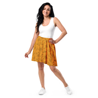 Skater Skirt Orange Floral Flare Circle Skirt