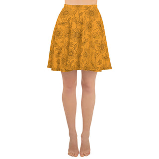 Skater Skirt Orange Floral Flare Circle Skirt