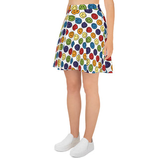 Skater Skirt White Rainbow Smiley Face Flowy Stretchy Flare Skirt