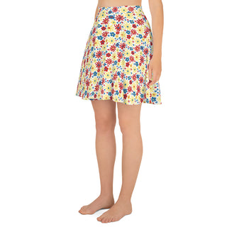 Skater Skirt White Floral Red Yellow Blue Stretchy Flare Skirt