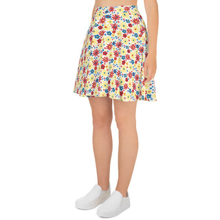 Skater Skirt White Floral Red Yellow Blue Stretchy Flare Skirt