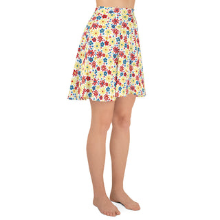 Skater Skirt White Floral Red Yellow Blue Stretchy Flare Skirt