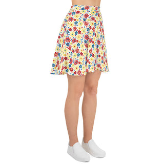 Skater Skirt White Floral Red Yellow Blue Stretchy Flare Skirt