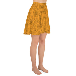 Skater Skirt Orange Floral Flare Circle Skirt