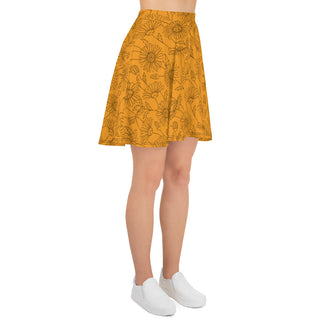 Skater Skirt Orange Floral Flare Circle Skirt