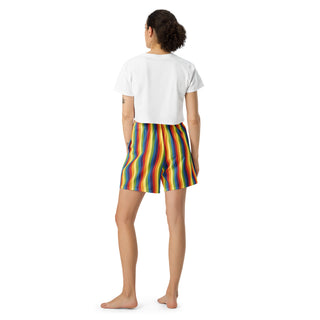 Athletic Long Shorts for Men or Women Rainbow Stripe Shorts