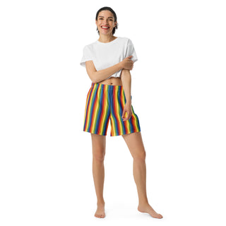 Athletic Long Shorts for Men or Women Rainbow Stripe Shorts