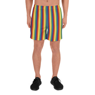 Athletic Long Shorts for Men or Women Rainbow Stripe Shorts