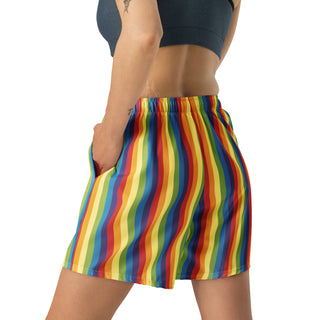 Athletic Long Shorts for Men or Women Rainbow Stripe Shorts