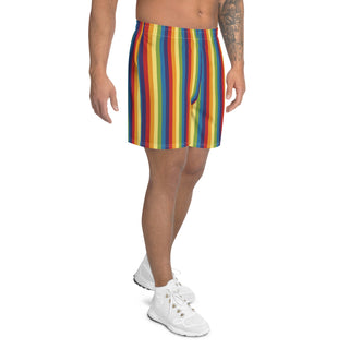 Athletic Long Shorts for Men or Women Rainbow Stripe Shorts