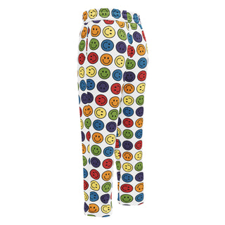 Joggers Wide Leg White Rainbow Smiley Face Unisex Relaxed Fit Jogging Pants