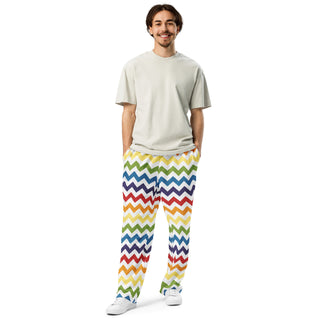 Joggers Wide Leg Chevron Rainbow White Unisex Relaxed Fit Jogging Pants