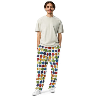 Joggers Wide Leg White Rainbow Smiley Face Unisex Relaxed Fit Jogging Pants