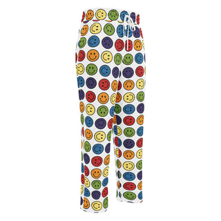 Joggers Wide Leg White Rainbow Smiley Face Unisex Relaxed Fit Jogging Pants