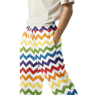 Joggers Wide Leg Chevron Rainbow White Unisex Relaxed Fit Jogging Pants