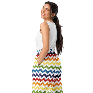 Joggers Wide Leg Chevron Rainbow White Unisex Relaxed Fit Jogging Pants